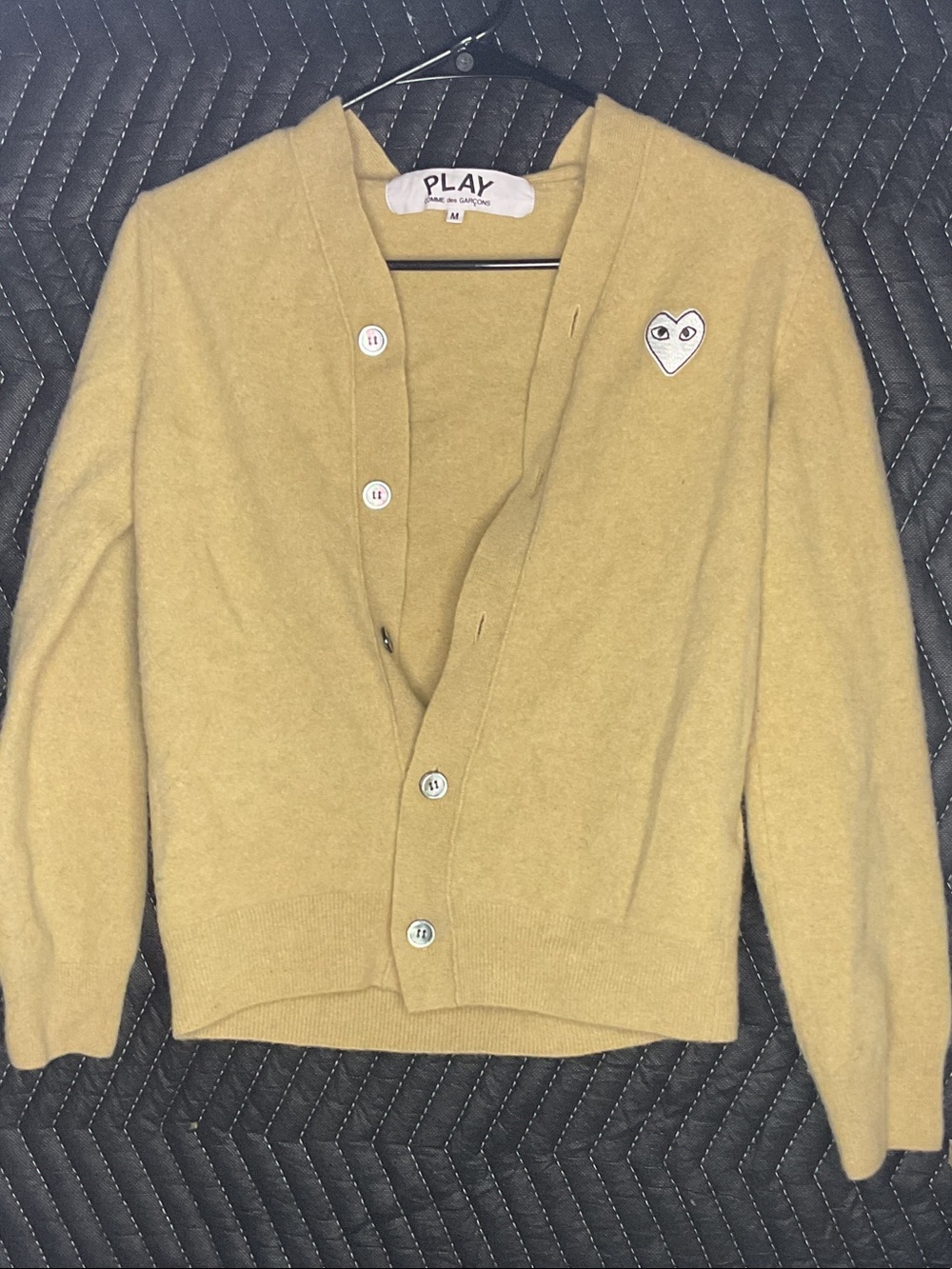 Comme des Garcons PLAY Mustard Yellow Heart Patch Cardigan